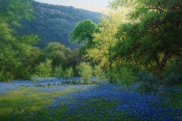 realistic landscape bluebonnet oil painting by William Hagerman
