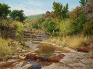realistic landscape oil painting Texas hill country stream by William Hagerman