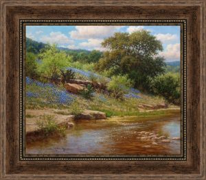bluebonnet giclee oil painting with clear stream by artist William Hagerman