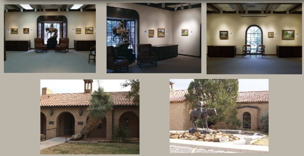 Interior and exterior views of the Haley Library and History Center in Midland, Texas, showing the setting of William Hagerman’s one‑person exhibitions