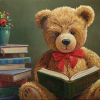 Teddy Bear reading a book oil painting by William "Byron" Hagerman artist