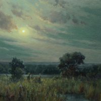 Night sky with moon landscape oil painting by William "Byron" Hagerman artist