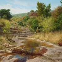 realistic Texas landscape oil painting with stream by William Hagerman