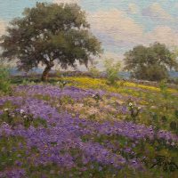 impressionist landscape oil painting of Verbena field by Byron