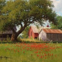 landscape oil painting red barn by Wiliam Hagerman